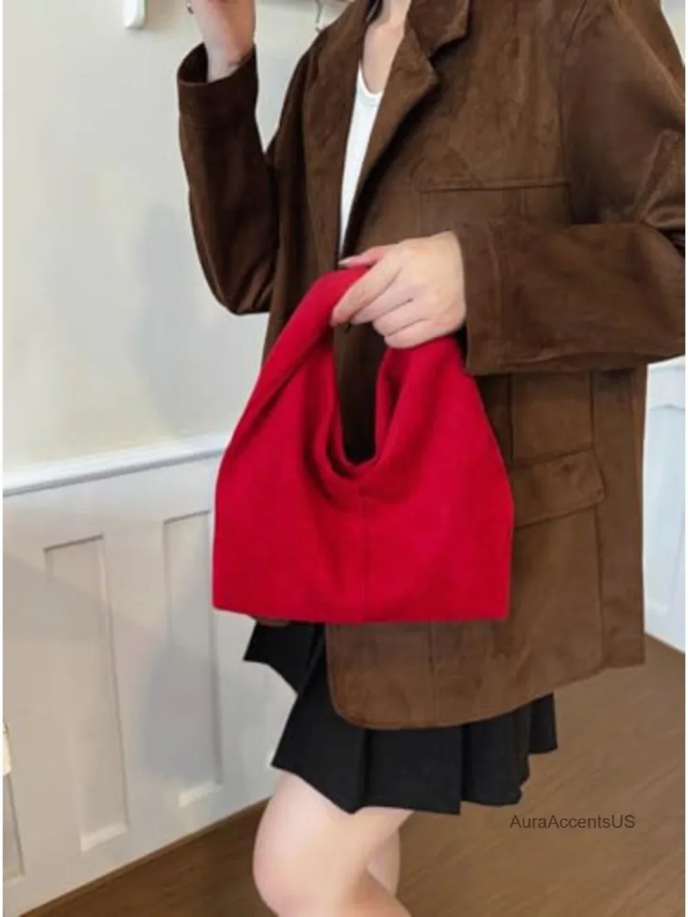 Slouchy Suede Tote Bag Women Crossbody Shoulder Purse Pleated Hobo Handbag